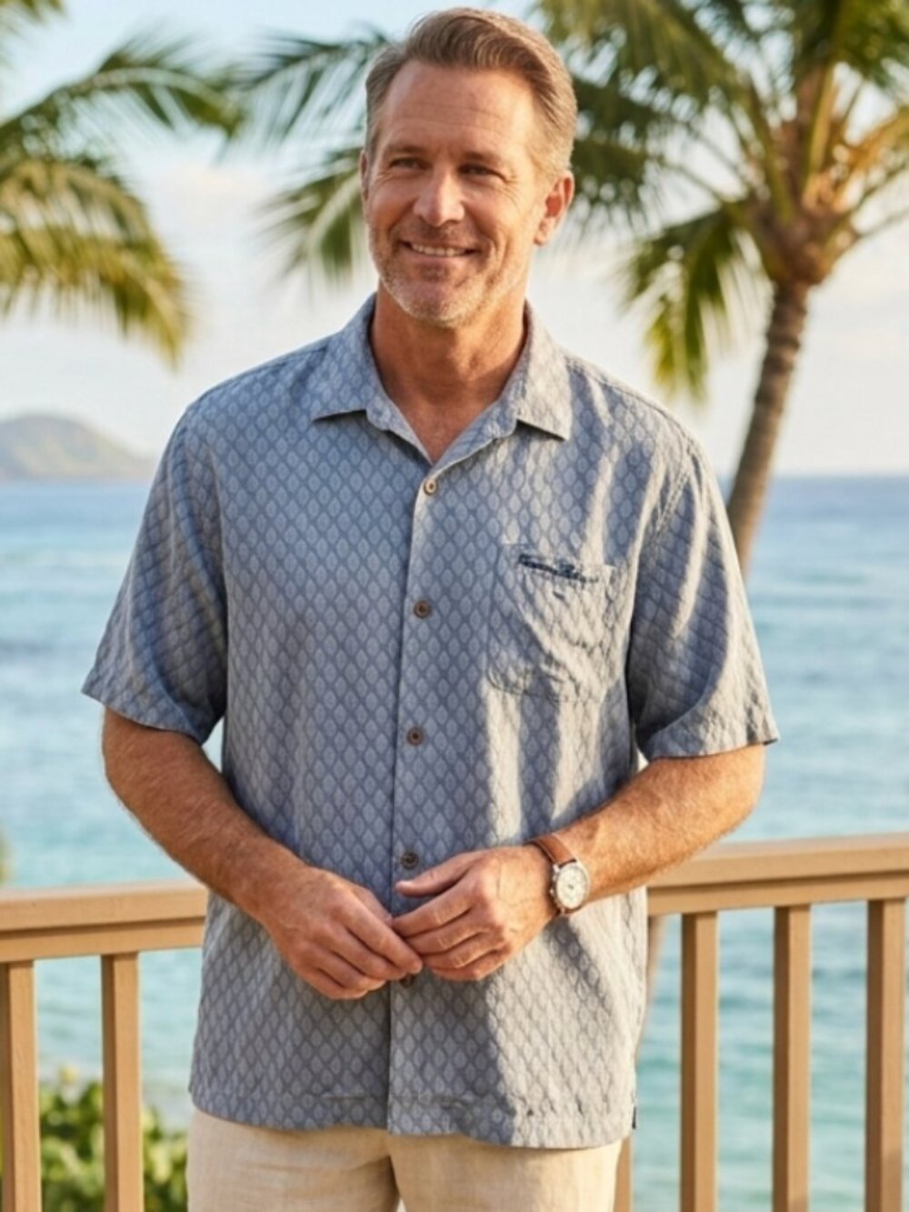 Tommy Bahama Blue Geometric Diamond 100% Silk Camp Shirt Mens XL Resort Vacation